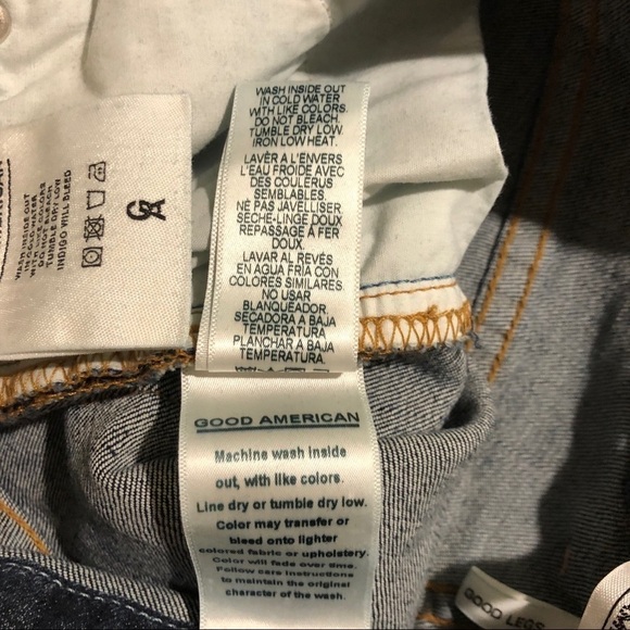 Good American Good Legs Jeans Raw Edge Distressed Size 24 Dark Wash - Picture 5 of 5